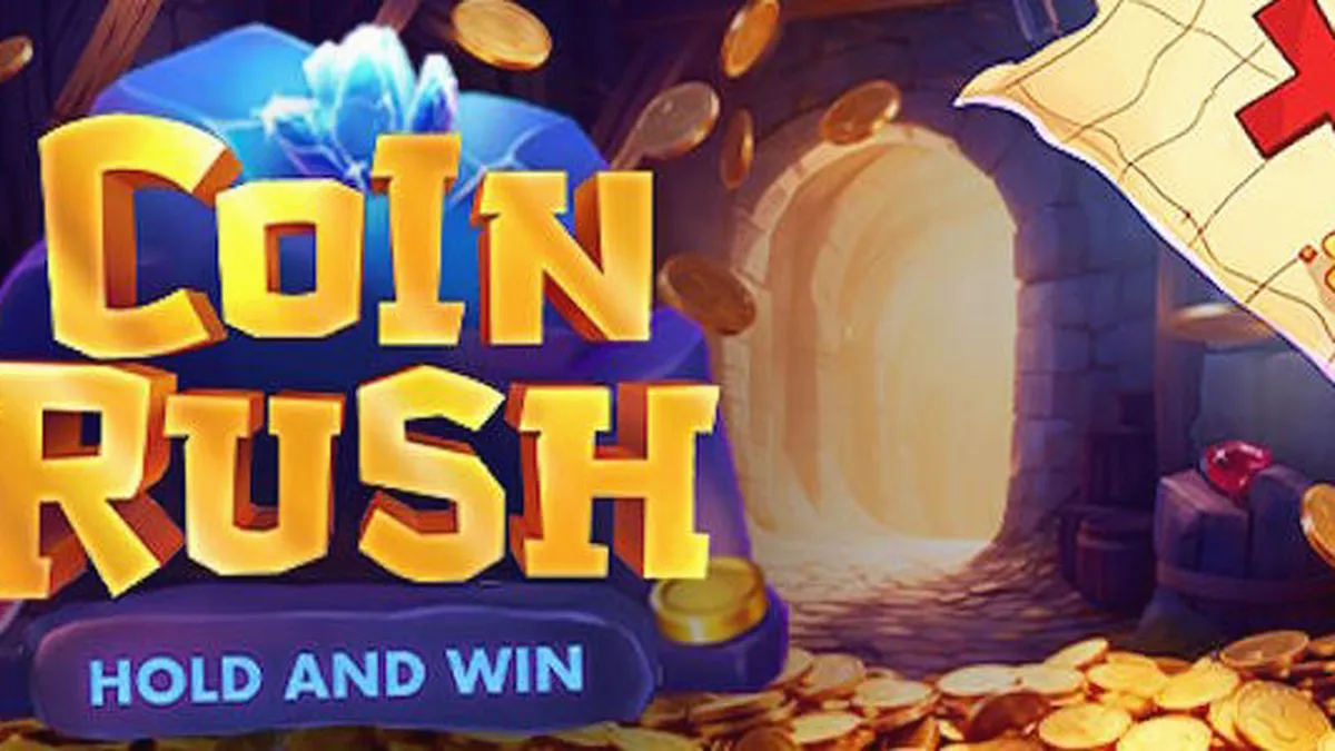 Tampilan visual slot Coin Rush dengan tema koin emas dan roda berputar