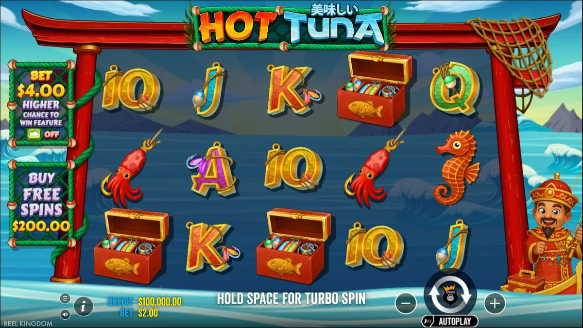 Tampilan visual slot Hot Tuna dengan tema nelayan Asia dan lautan