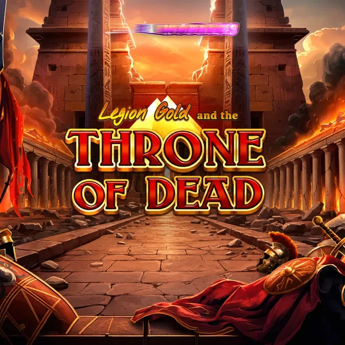 Tampilan visual slot Legion Gold and the Throne of Dead dengan elemen emas dan kuil kuno.
