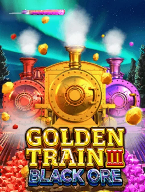 Tampilan visual slot Golden Train III: Black Ore dengan latar belakang ngarai dan simbol tambang